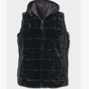 Women's Black Faux Fur Hooded Vest